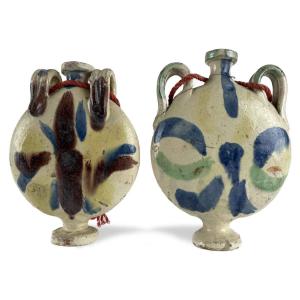 Coppia di Borracce di Viandante in Ceramica fine 1800