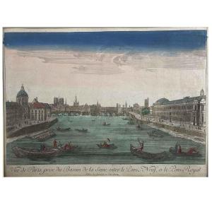 Veduta della Senna di Parigi tra Pont Neuf e Pont Royal fine 1700