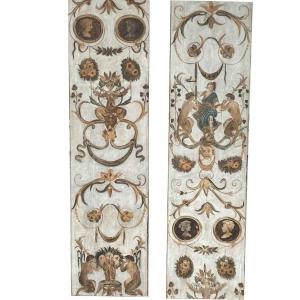 Coppia Di Pannelli Italiani Dipinti Con Grottesche Fine 1800