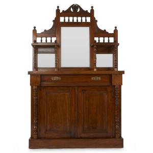 Credenza Inglese con Specchio di inizio 1900 in Teak