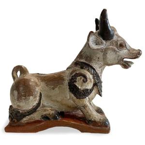 Mucca Nandi In Legno Scolpito E Laccato