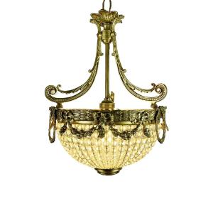 Lampadario Francese Da Ingresso In Bronzo E Cristallo Primi 1900 