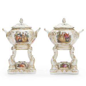 Coppia di Antichi Bruciaprofumi Porcellana Tedesca 1800