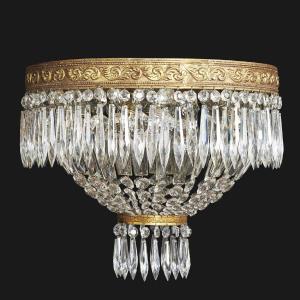 Plafoniera in Bronzo e Cristallo a Quattro Luci Italia 1960 circa