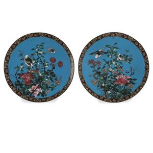 Coppia Di Piatti Cloisonne Giapponesi Periodo Meiji 1868-1912