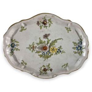Vassoio Ovale In Ceramica Con Decoro Floreale Seconda Metà 1700