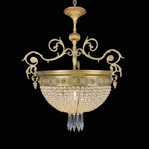 Lampadario Francese Da Ingresso In Ottone E Cristallo