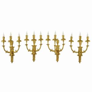 Quattro Appliques In Legno Finemente Intagliato E Dorato In Oro Zecchino Fine 1800