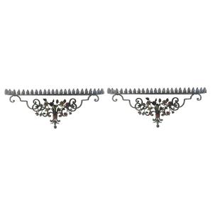 Coppia Di Mensole Rettangolari In Ferro Battuto Laccato Policromo Primi 1900