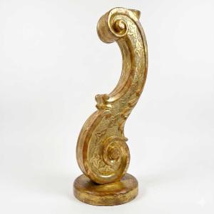 Fregio in Legno Intagliato e Dorato a Forma di Voluta primi 1800