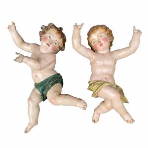 Coppia di Putti Barocchi in Legno Laccato