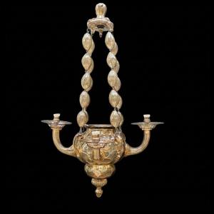 Lampadario Veneziano in Vetro di Murano Color Ambra 1950 Quattro Luci