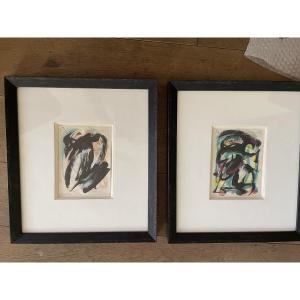 Two Abstract Gouaches By Gerard Schneider
