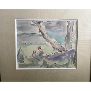 Woman And Child At The Water's Edge By Lebasque