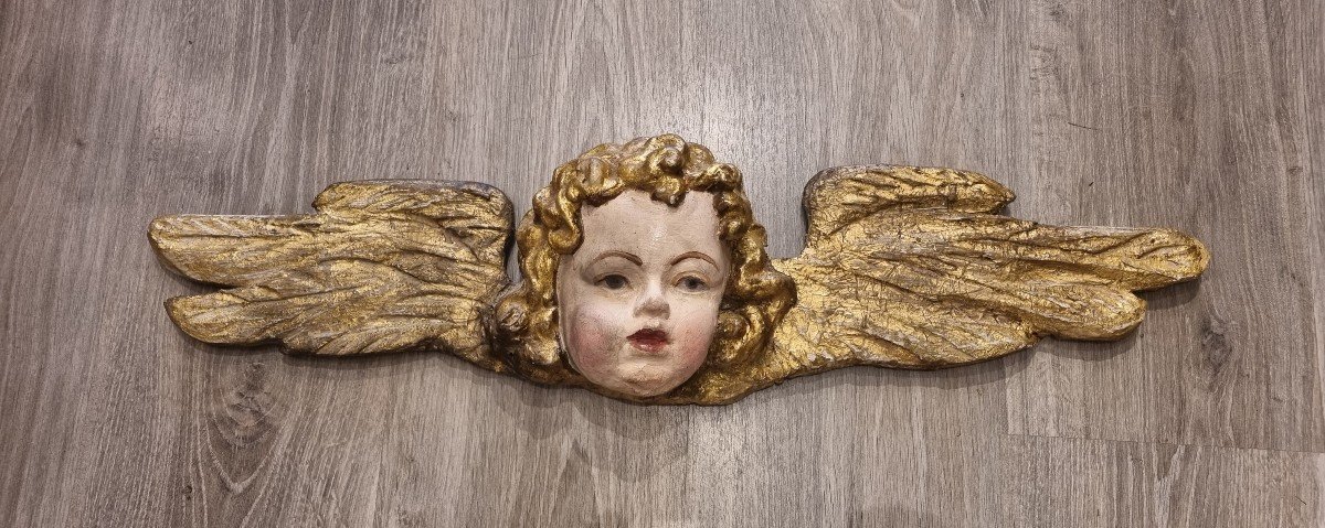 Testa d'Angelo in legno laccato e dorato-photo-2