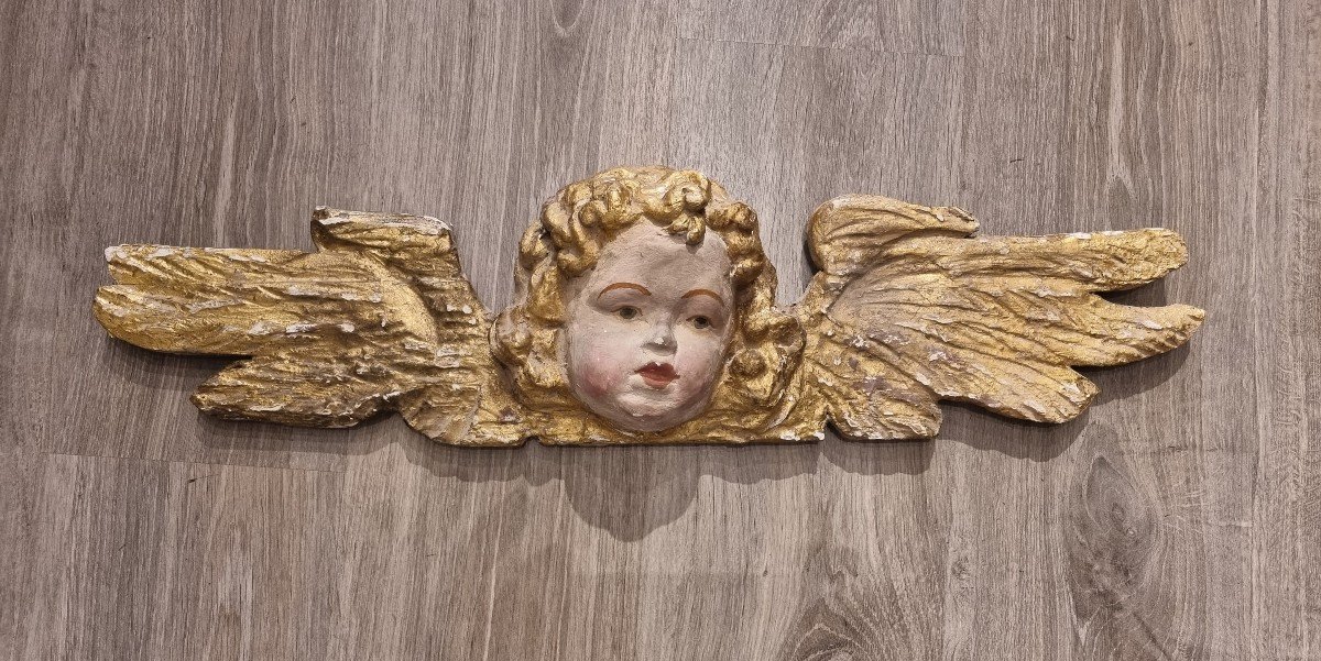Testa d'Angelo in legno laccato e dorato-photo-4