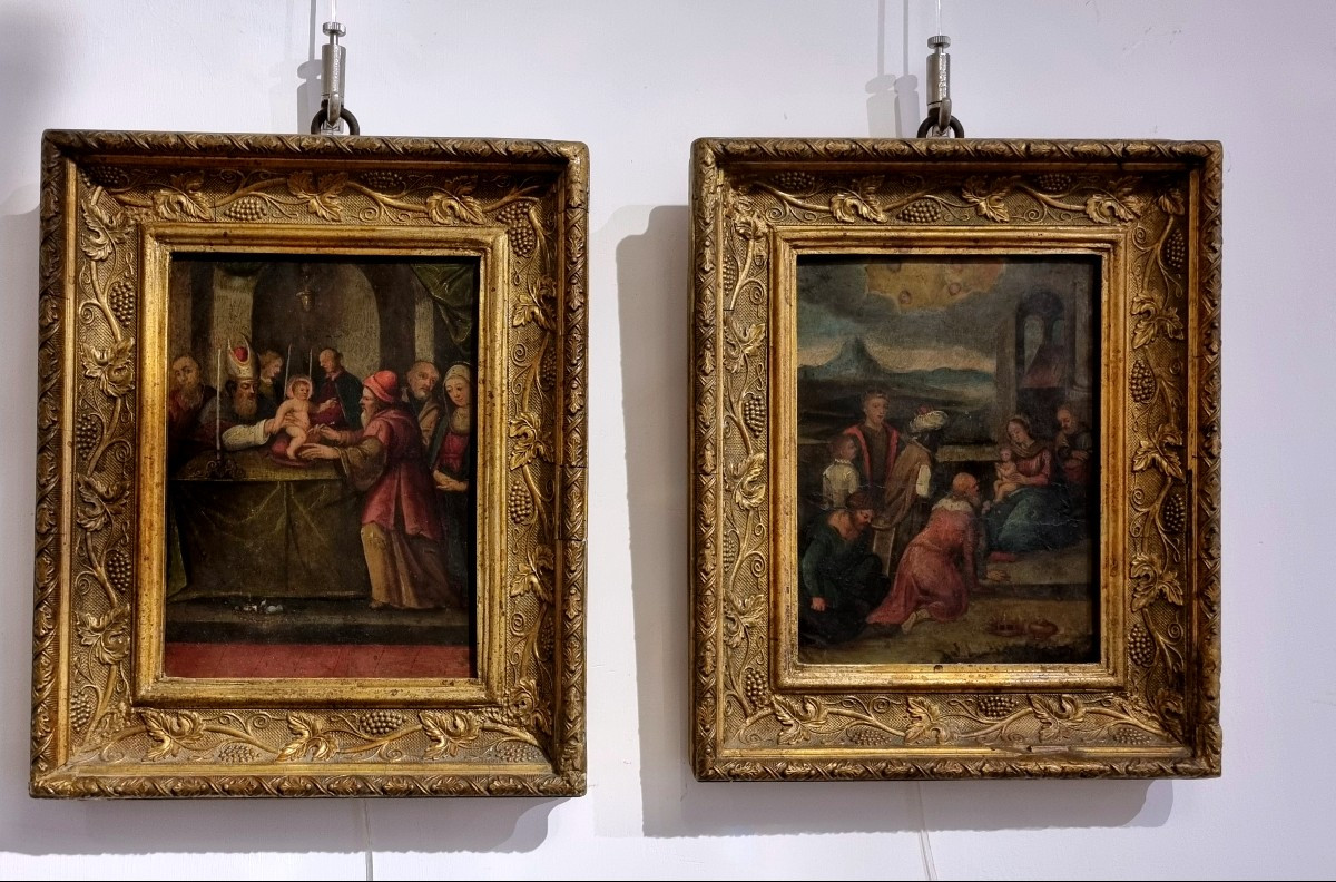 Coppia di dipinti su rame " Adorazione dei Magi e Circoncisione "-photo-2