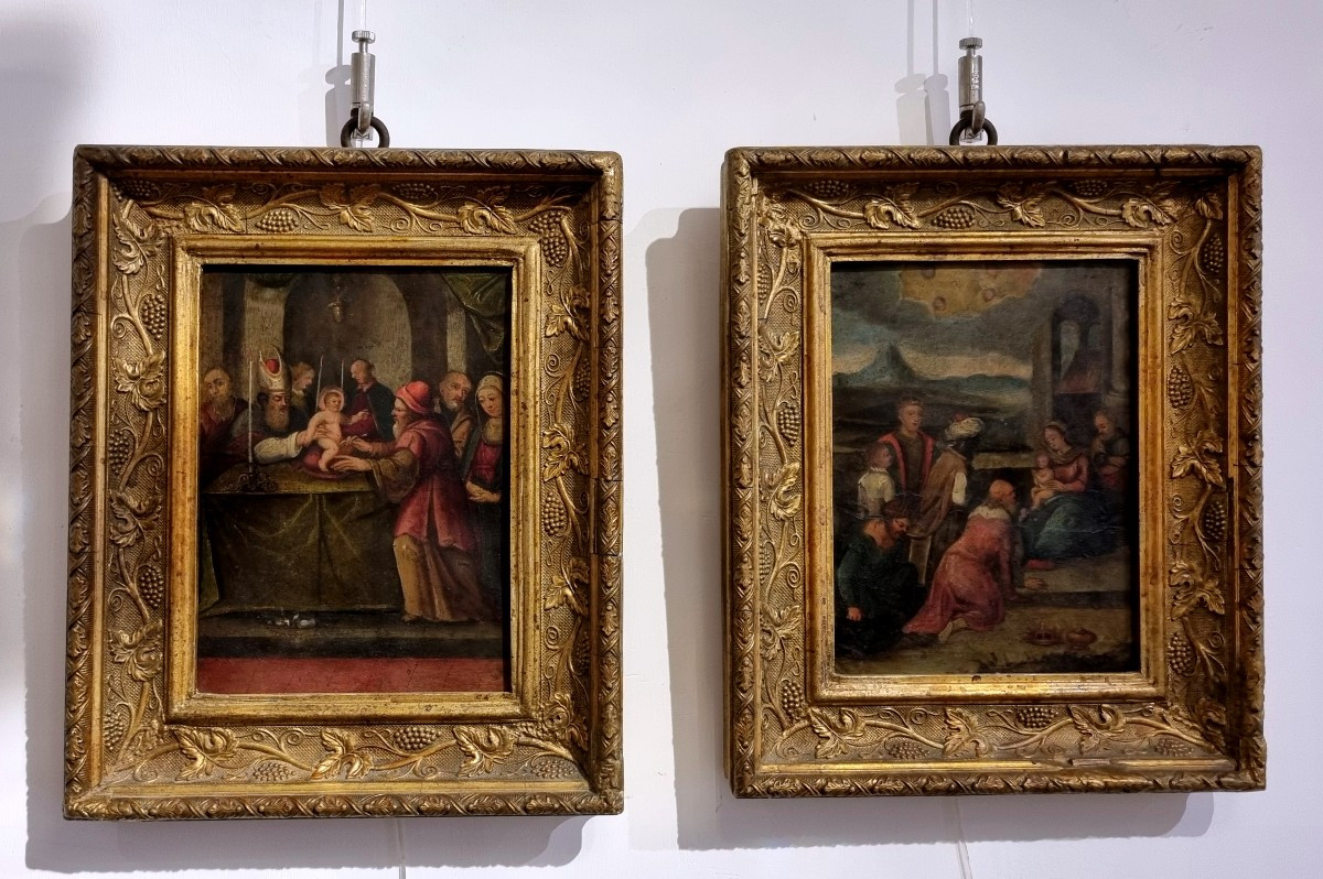 Coppia di dipinti su rame " Adorazione dei Magi e Circoncisione "