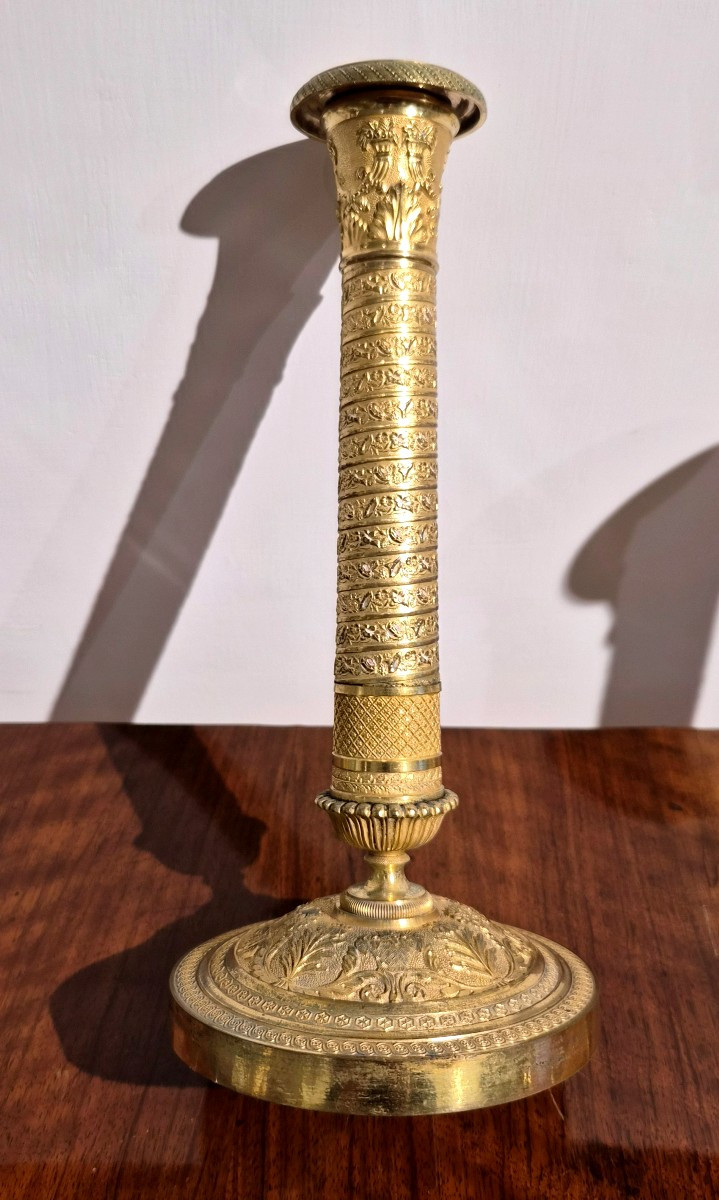 Coppia di candelieri in bronzo dorato, Impero-photo-3