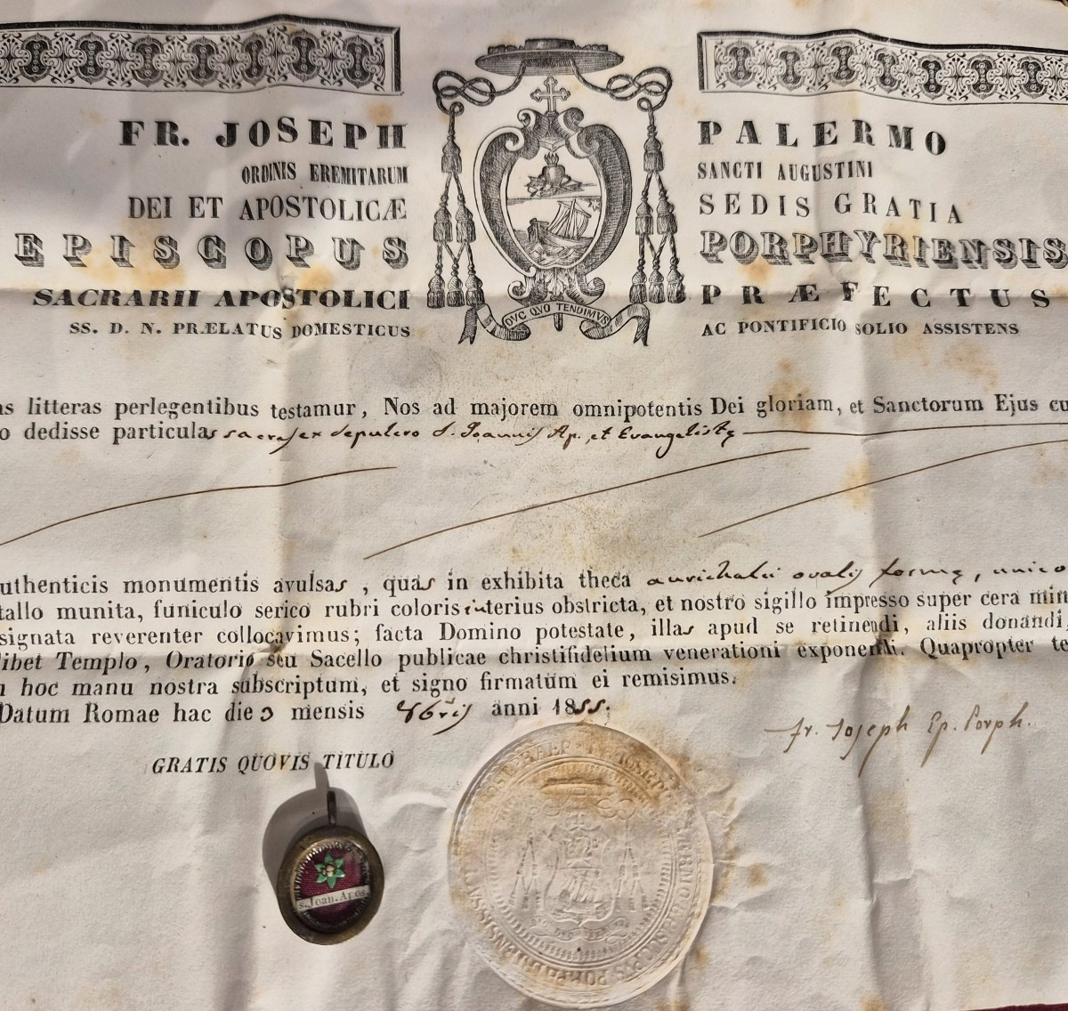 Reliquia di San Giovanni Apostolo, con autentica