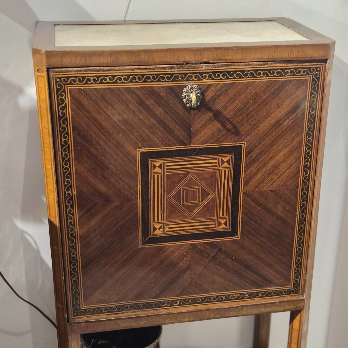 Piccolo Secretaire in legno marchettato d'epoca Luigi XVI-photo-3