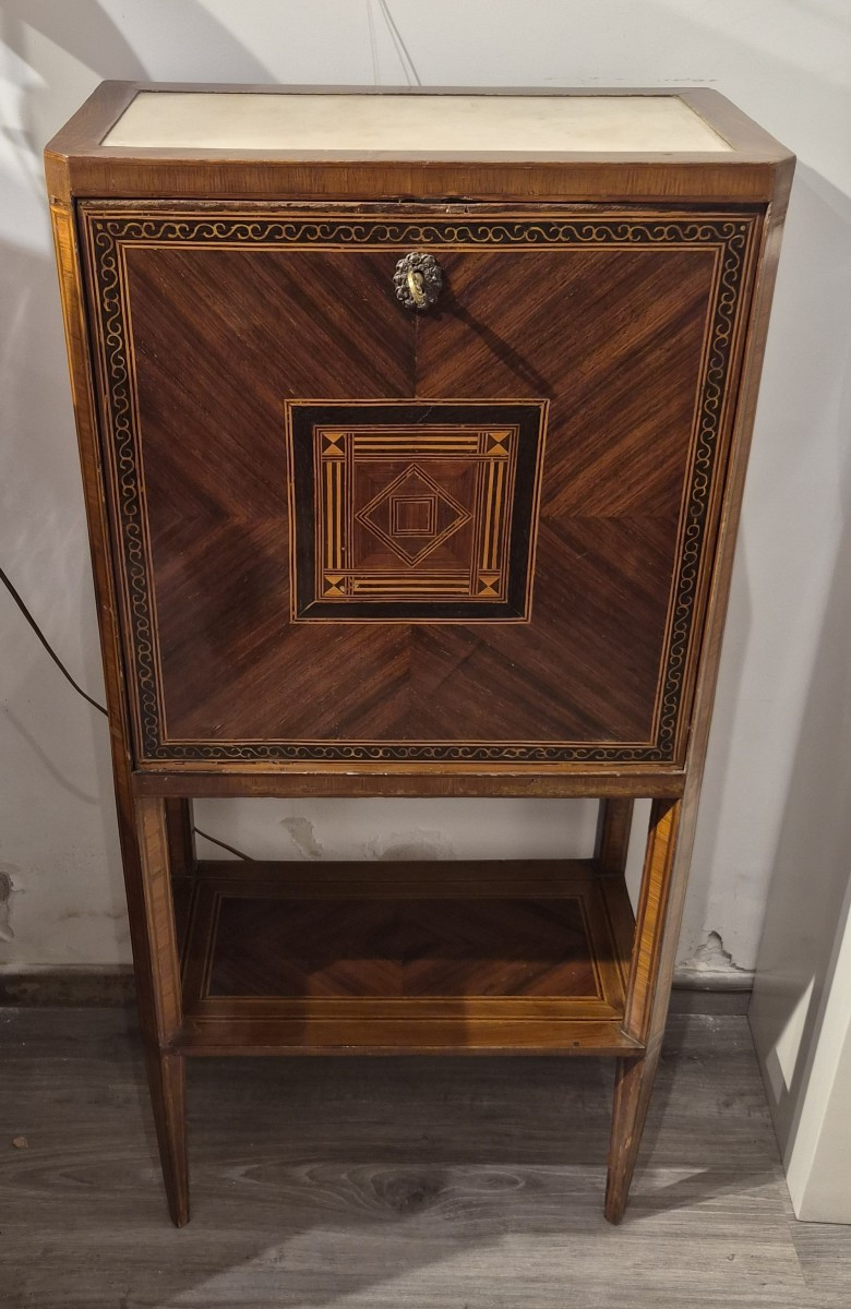 Piccolo Secretaire in legno marchettato d'epoca Luigi XVI-photo-1