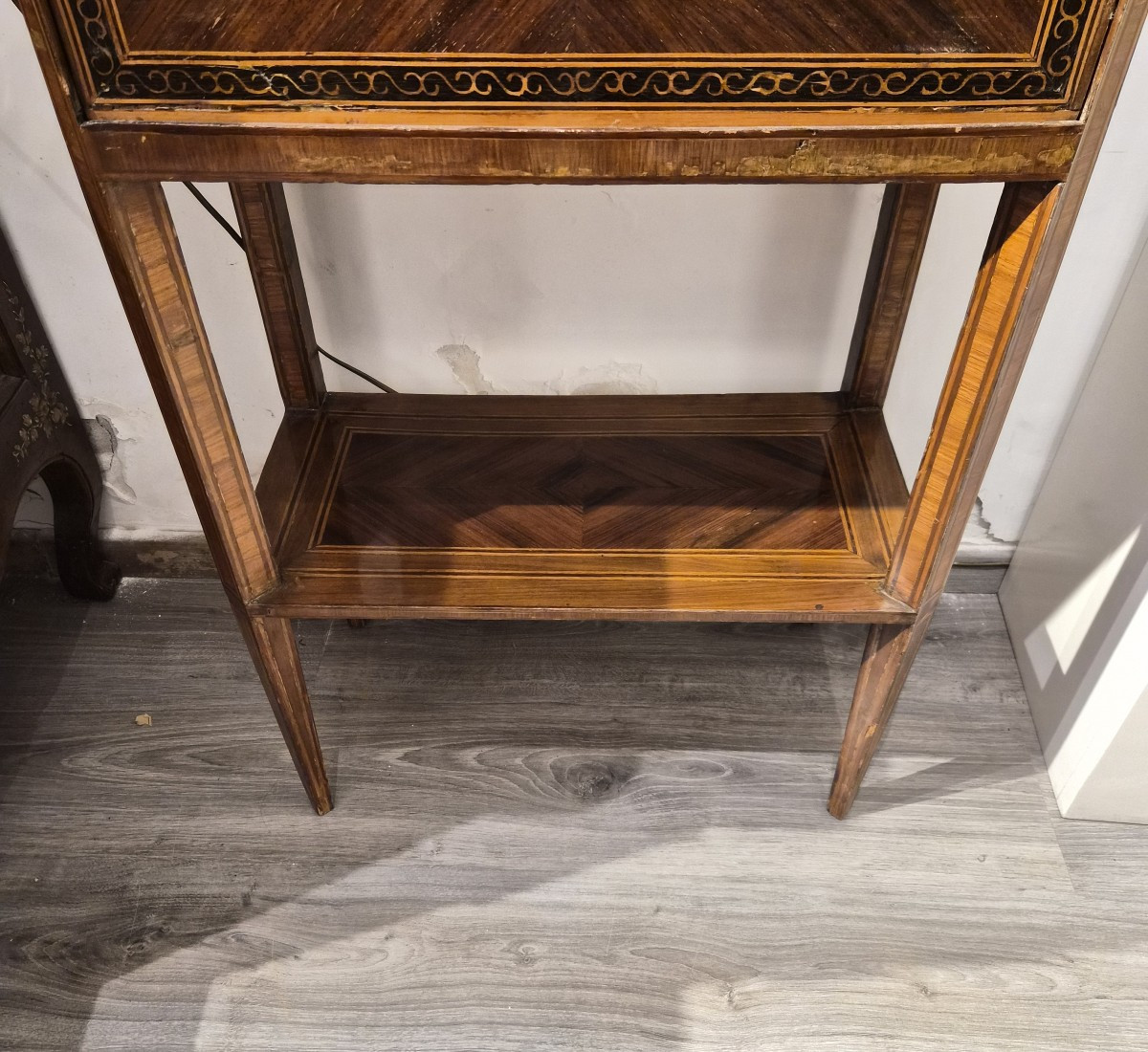 Piccolo Secretaire in legno marchettato d'epoca Luigi XVI-photo-2