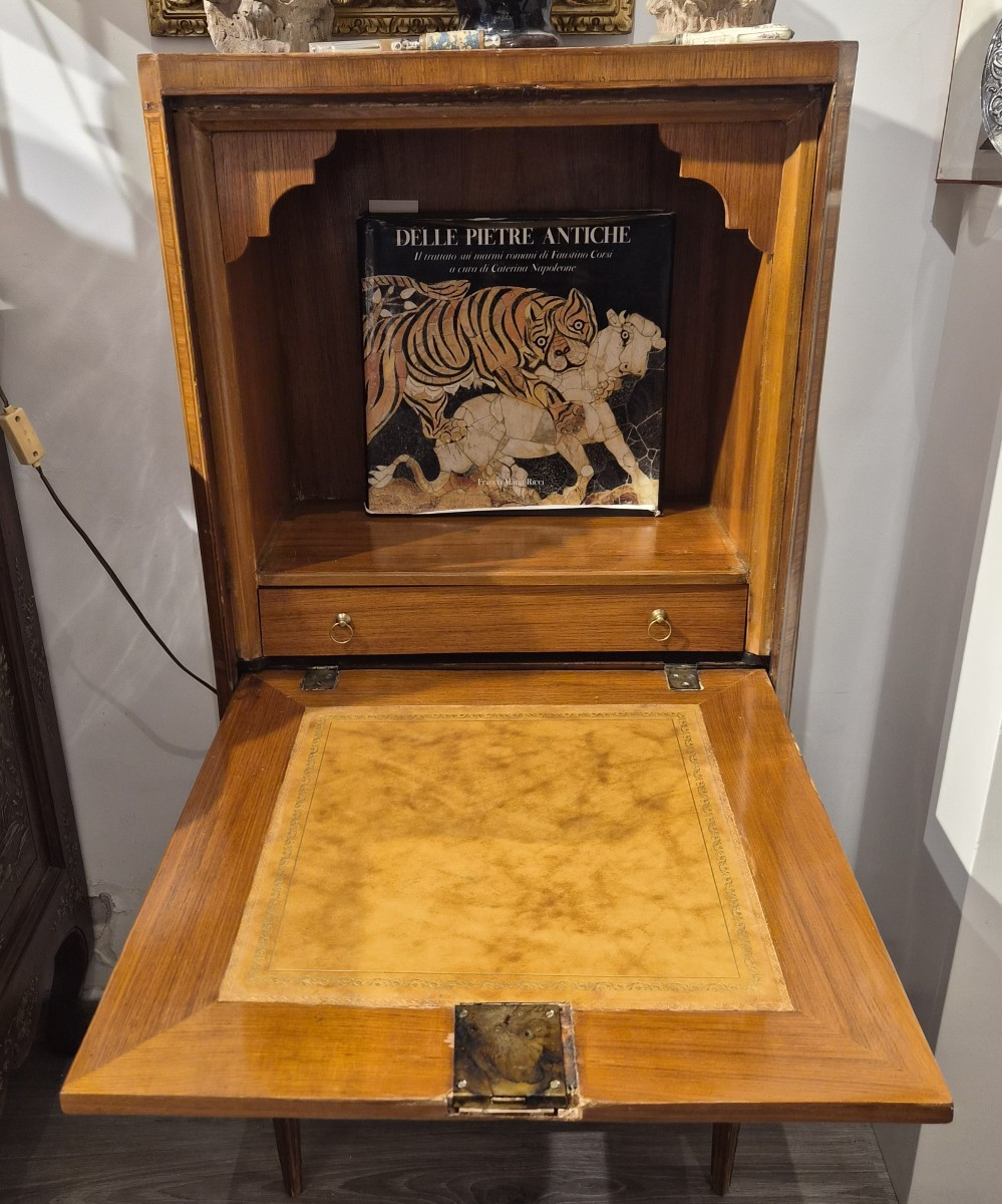 Piccolo Secretaire in legno marchettato d'epoca Luigi XVI-photo-3