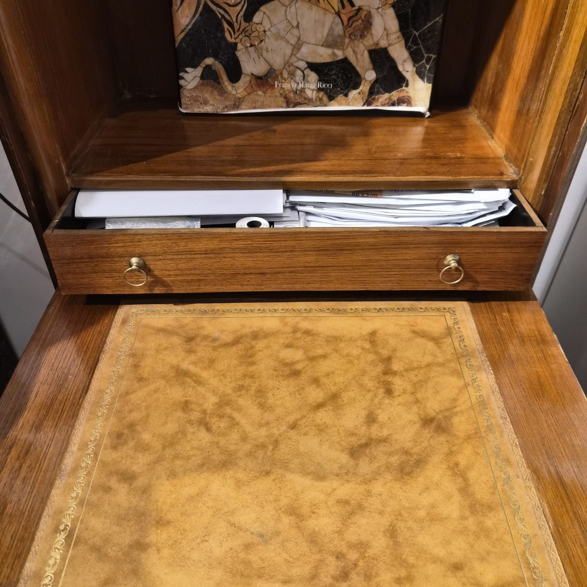 Piccolo Secretaire in legno marchettato d'epoca Luigi XVI-photo-4