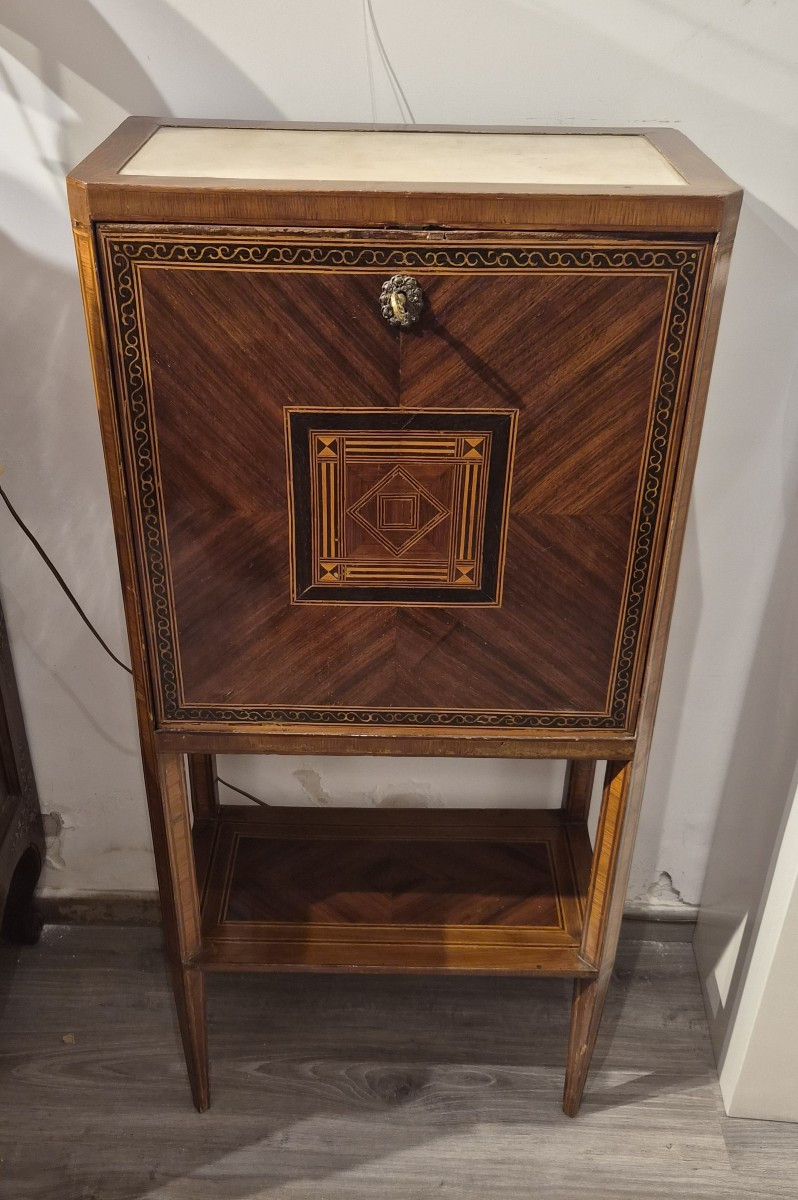 Piccolo Secretaire in legno marchettato d'epoca Luigi XVI