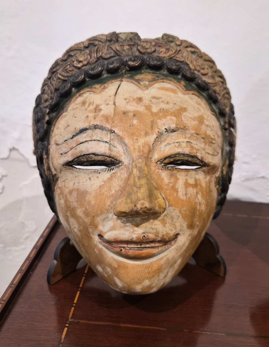 Paio di Maschere orientali legno policromo-photo-3