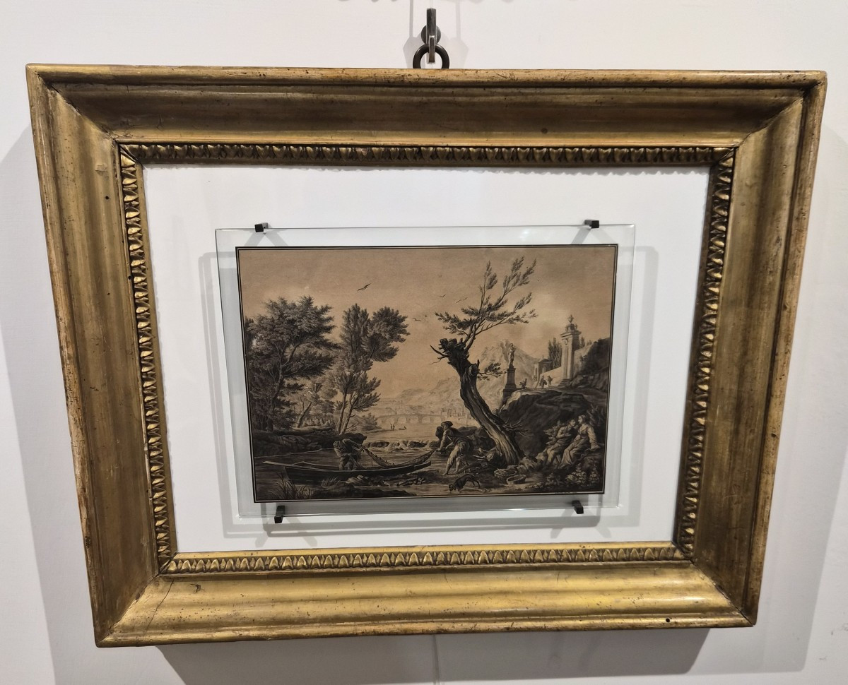 Disegno su carta in cornice dorata