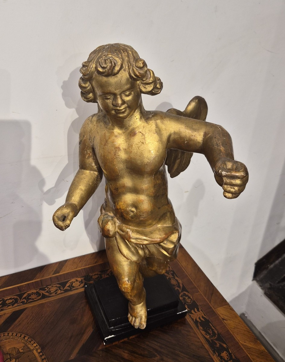 Putto Barocco in legno dorato-photo-3