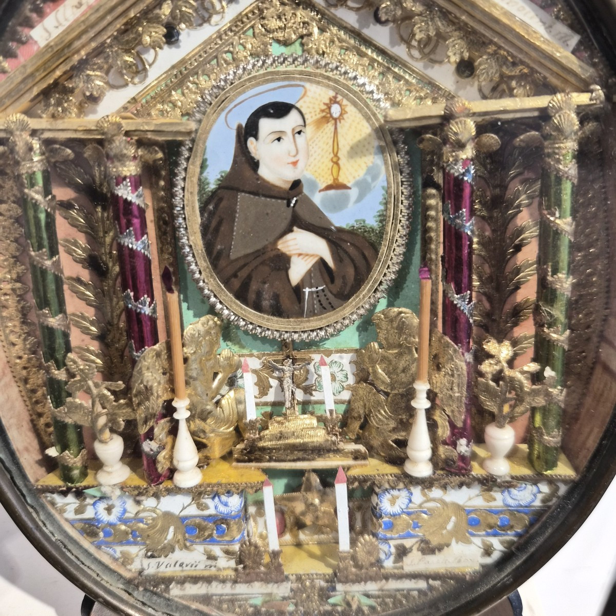 Grande Reliquiario con immagine di San Pasquale de Baylon e 8 reliquie, certificazione dat.1859-photo-3