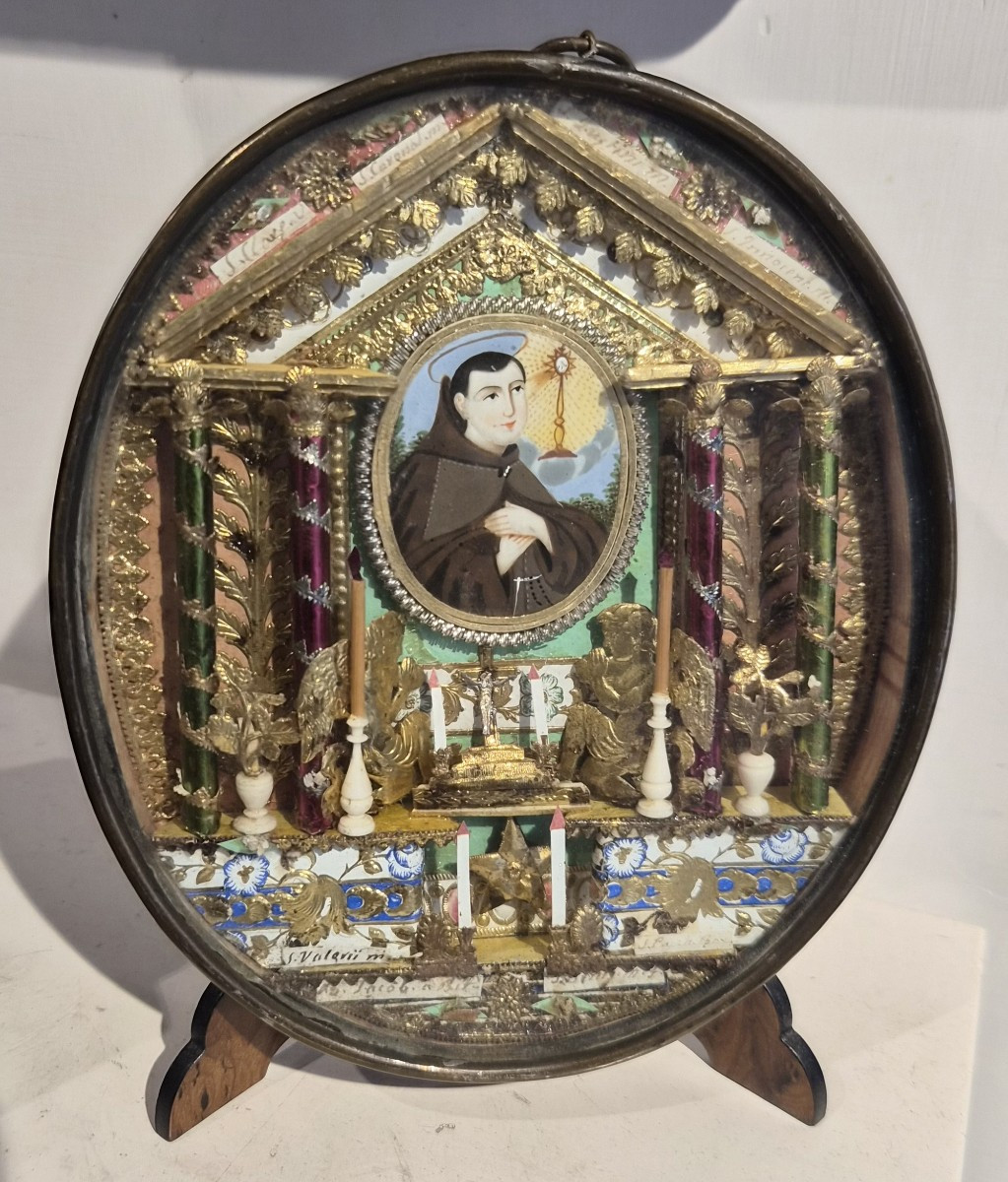 Grande Reliquiario con immagine di San Pasquale de Baylon e 8 reliquie, certificazione dat.1859-photo-2