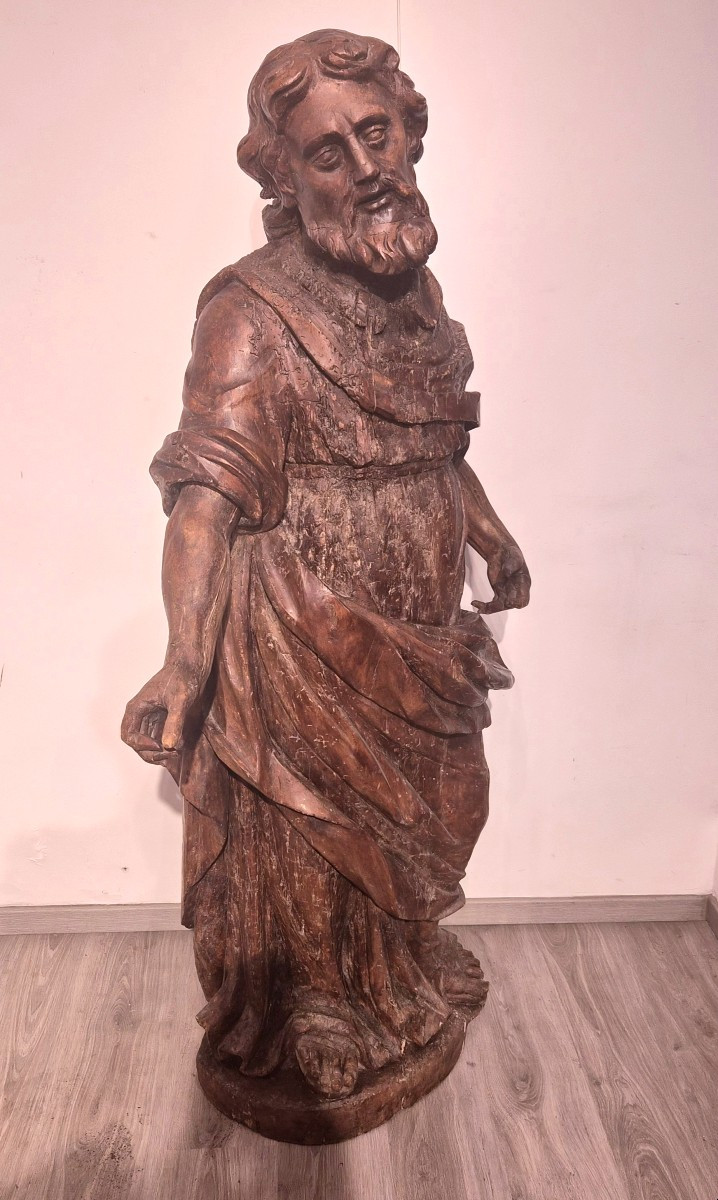 Evangelista,scultura lignea inizi 1600,altezza naturale