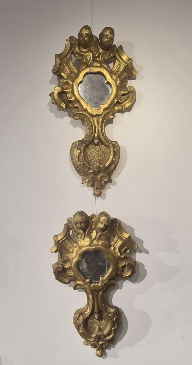Coppia di Ostensori in legno dorati barocchi romani