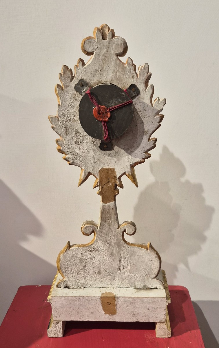 Reliquiario a ostensorio in legno laccato e dorato di San Francesco D'Assisi.-photo-3