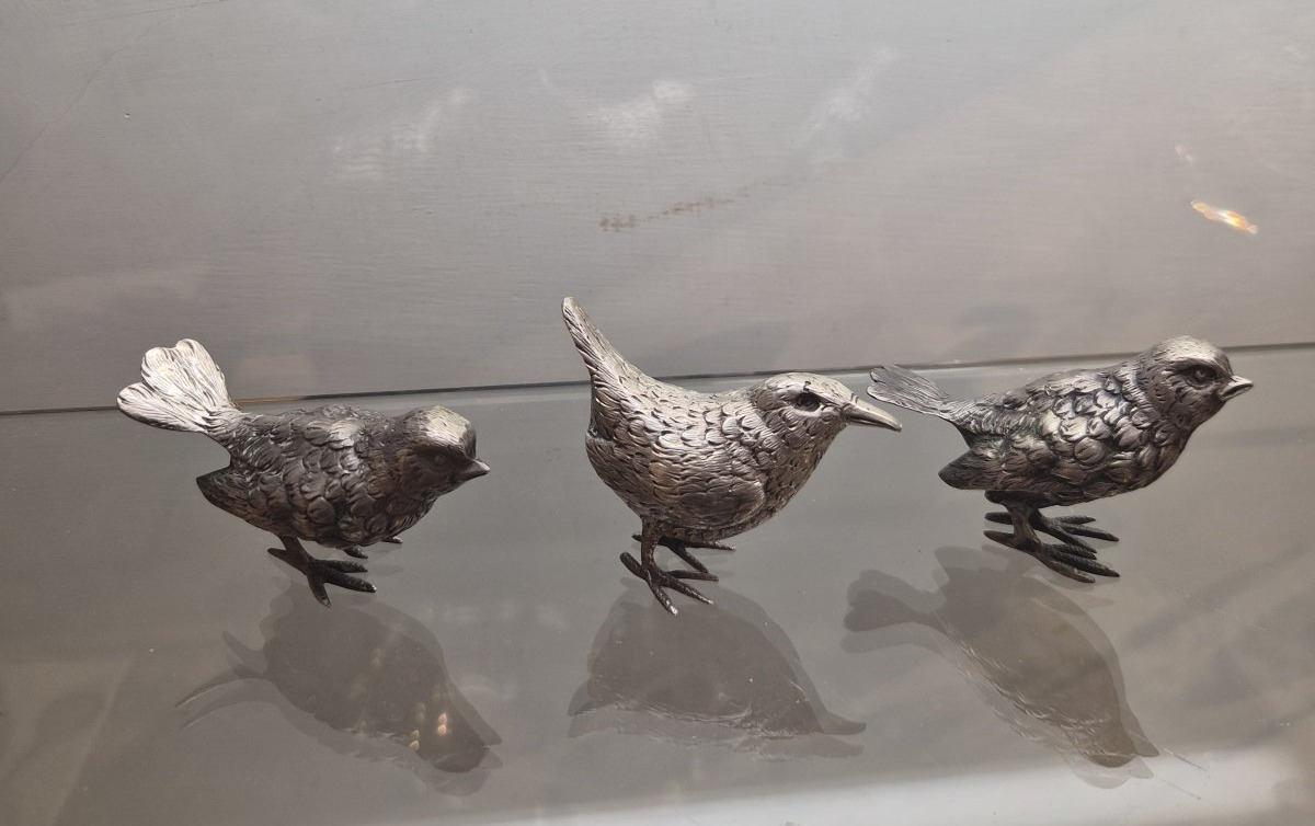 Uccellini in argento italiano,3 pezzi
