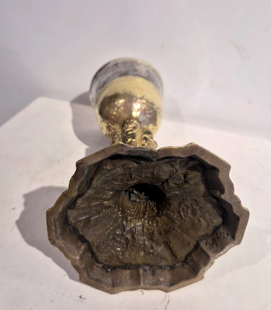 Calice Romano Rinascimentale/Barocco in rame dorato e argento-photo-3
