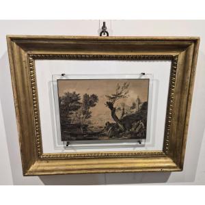 Disegno su carta in cornice dorata