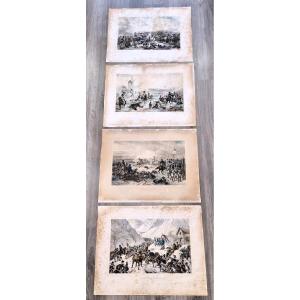 4 litografie colorate originali acquerralate  d'epoca,primo quarto del xix secolo