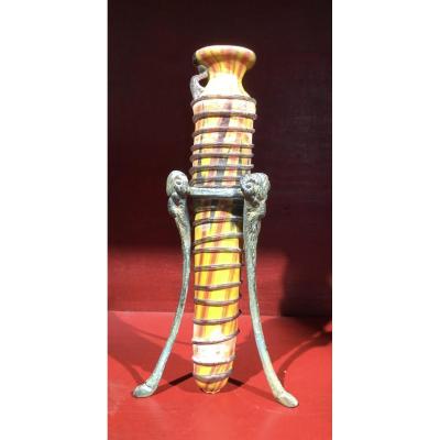 Grand Tour, (egypte, Grèce Antique, Syrie, Rome) Vase En Verre De Murano Soufflé à Décor Phénic