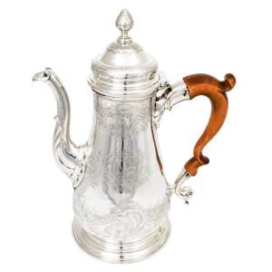 Antique 1740s George II Rococo Sterling Silver Rocaille Coffeepot With Aristocratic Armorials