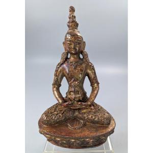 Gilt Bronze, Lacquered Figure Of Amitayus, Tibet, 18th Century