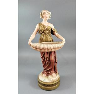 Antique Royal Dux Art Nouveau Porcelain Figurine Of A Young Woman, Circa 1912