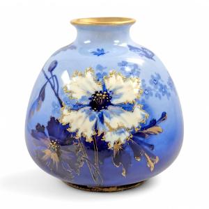 Antique Blue Porcelain Vase By Ernst Wahliss, Vienna, Circa 1894-1900