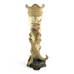 Antique Ernst Wahliss Porcelain Cornucopia Vase, Circa 1897.