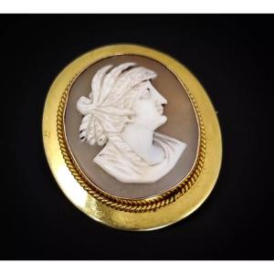 Victorian 15 Ct Gold Shell Cameo Of Greek Woman In Profile