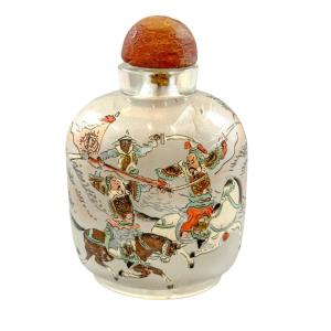 Qing Dynasty Yong Shoutian Inside Painted Glass Snuff Bottle "romance Of The Three Kingdoms"